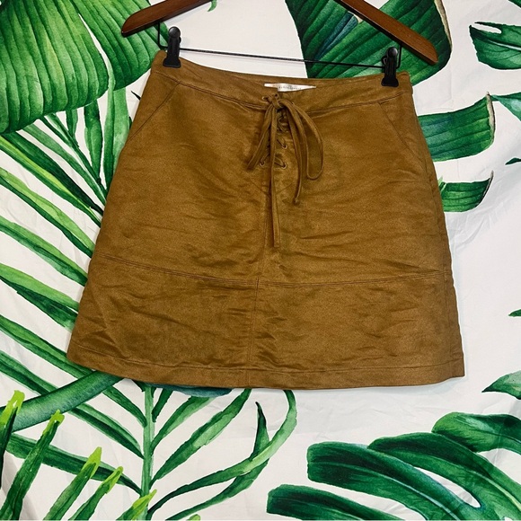 LC Lauren Conrad Dresses & Skirts - LC Lauren Conrad 4/27 Brown Faux Suede Lace Up Boho Casual Summer Fall Skirt